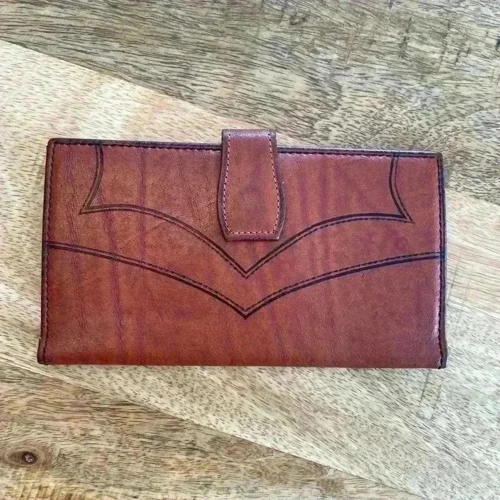 Vintage 70s Princess Gardner Cowhide Split Leather Wallet Brown with Blk detail